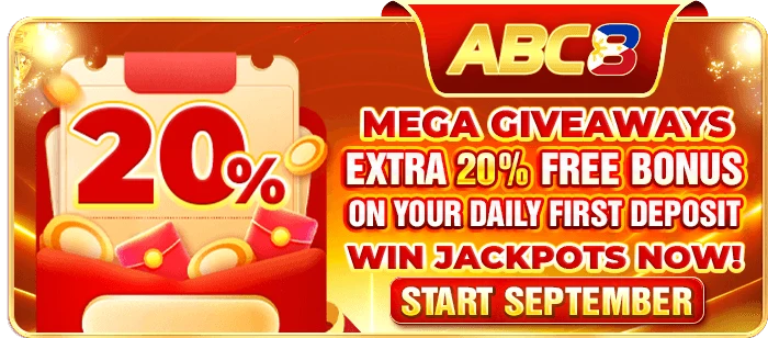 ABC8 daily first deposit bonus — 20% extra with 10× turnover and no upper limit