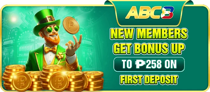 ABC8 new member first deposit bonus up to ₱258 with 6× slots turnover