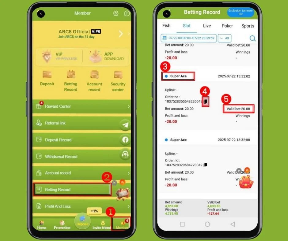 How to find Super Ace order number in ABC8 Betting Record