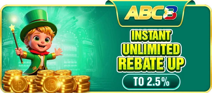 ABC8 unlimited daily rebate by game type — slots up to 2.5% on ₱50M+ valid bets