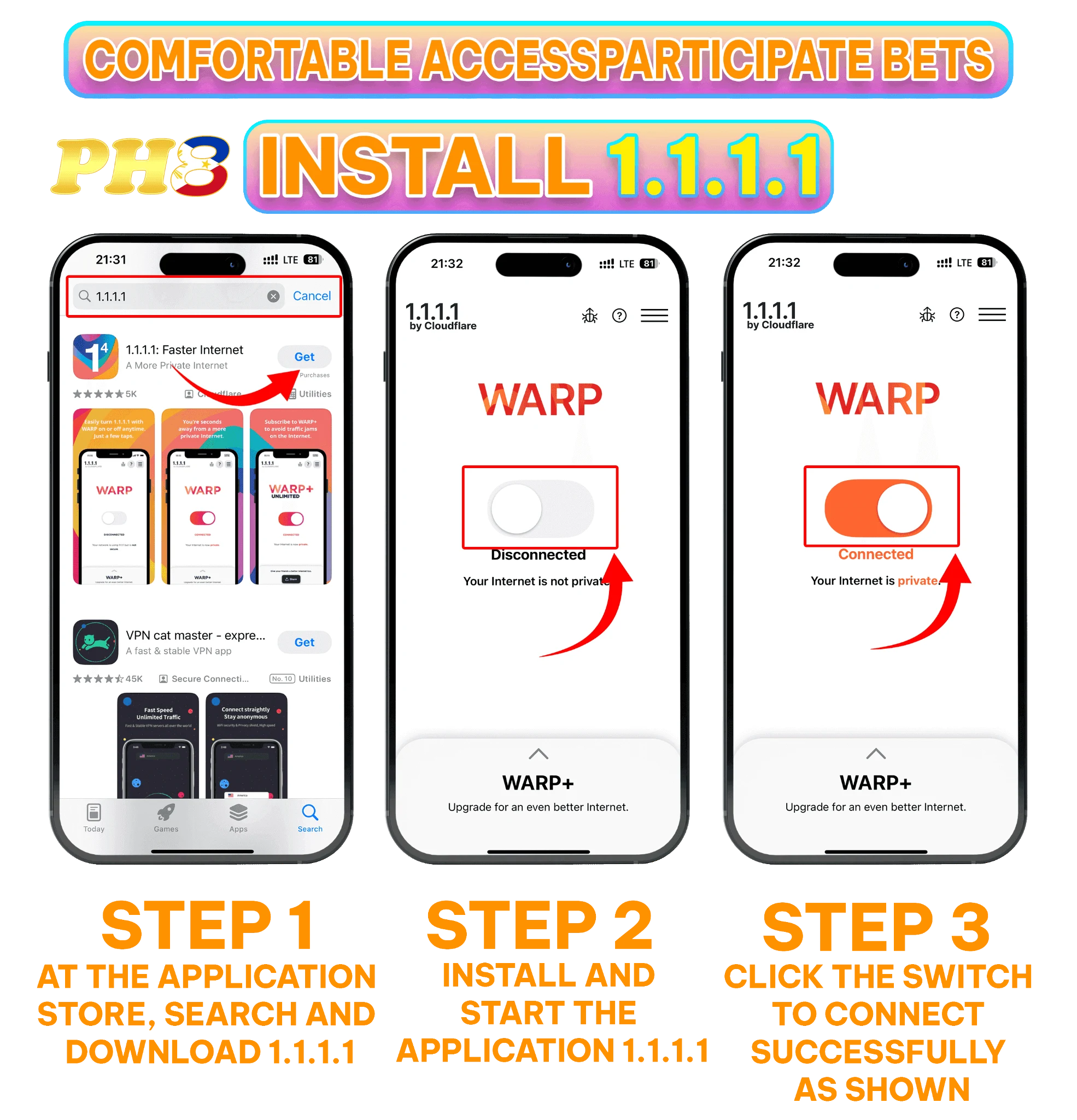 WARP 1.1.1.1 App Store listing for ABC8 access